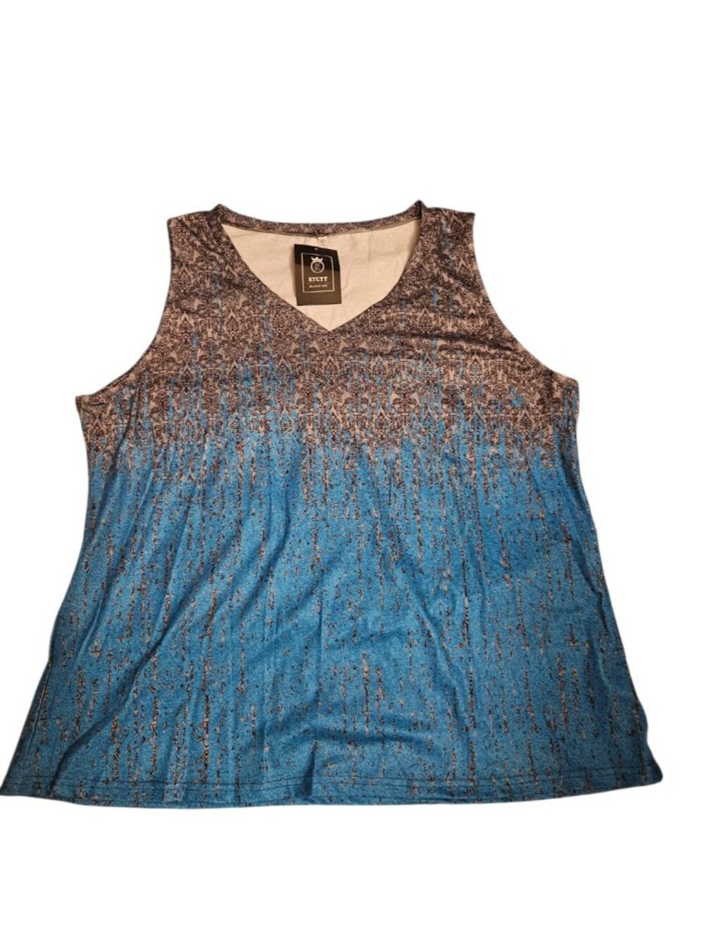 ETCYY 2XL Blue Ombre V Neck Sleeveless Tank Top NWT Cotton Blend Plus Size WS7
